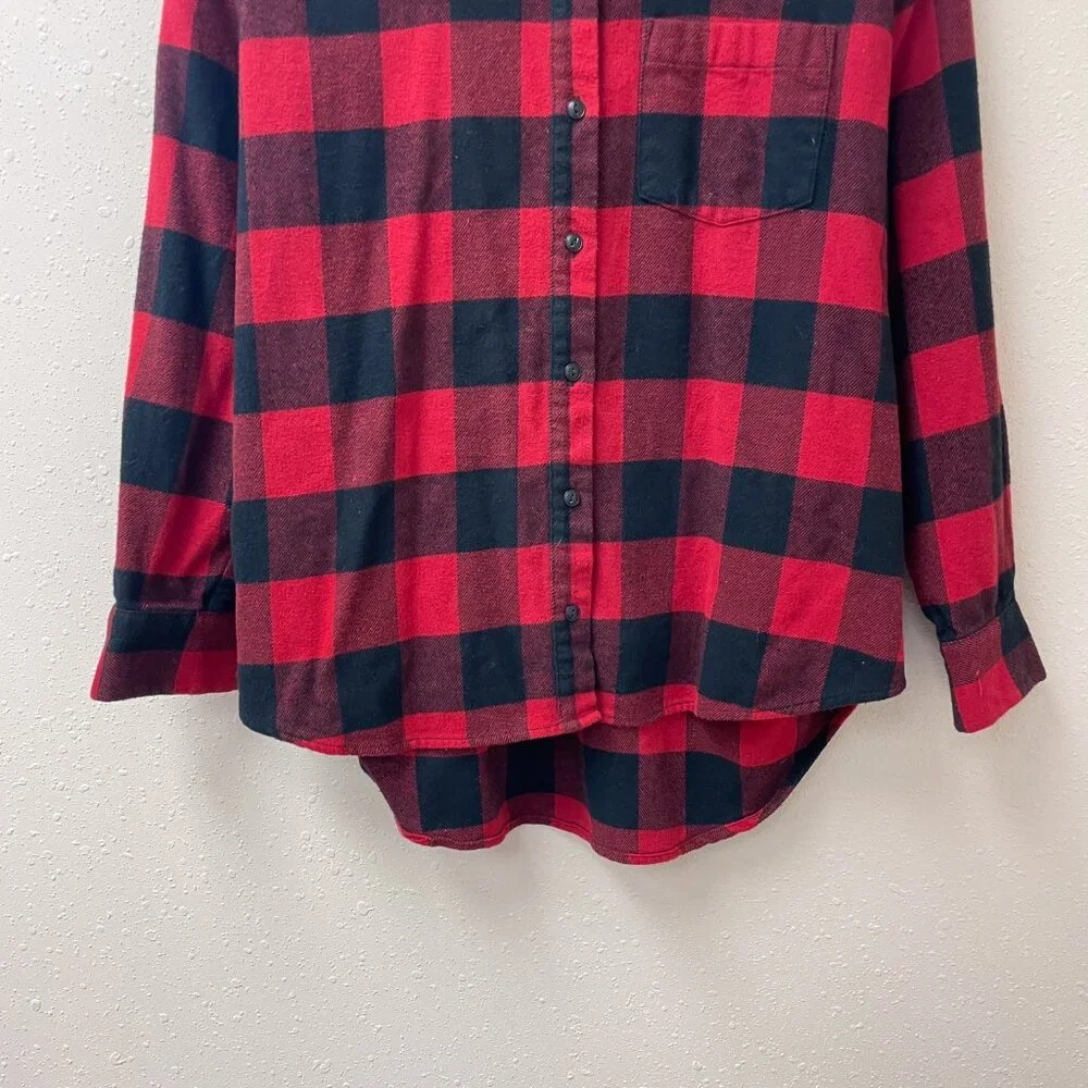 Madewell Oversized Ex-Boyfriend Buffalo Plaid Red Black Flannel Shirt - Picture 4 of 8